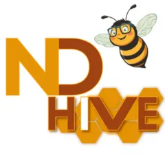 ND Hive logo with Buzzo our bee with glasses