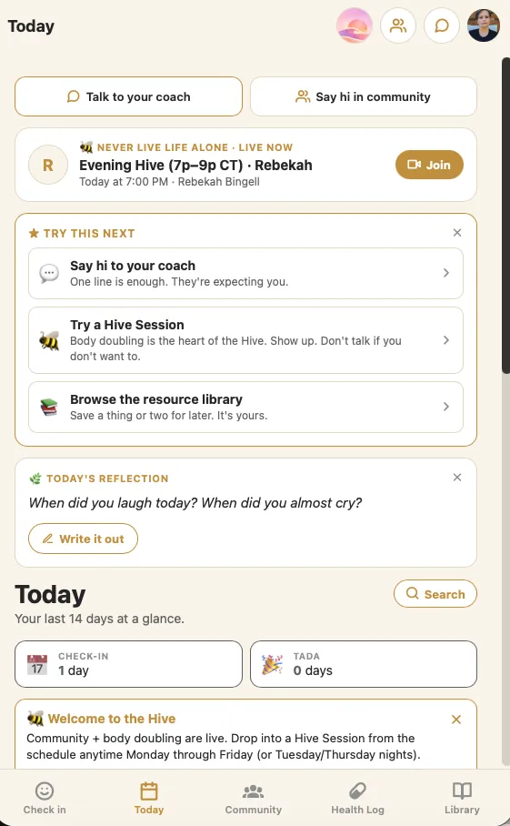 The ND Hive app home screen