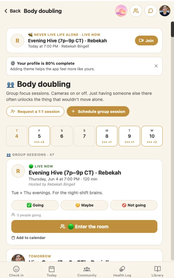 Body doubling sessions
